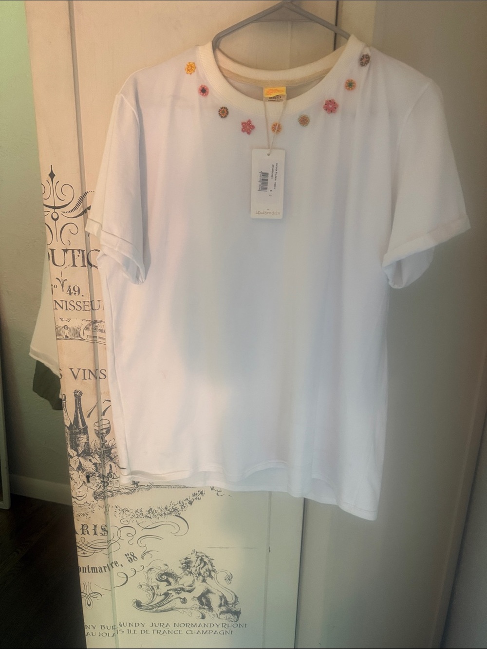 NWT Authentic Agua Bendita White Cotton Blend T-Shirt with accents